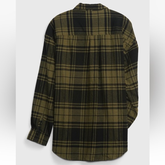 Gap Kids Teen 100% Organic Cotton Flannel Button Up Shirt Green Plaid Large 10 - Picture 4 of 6